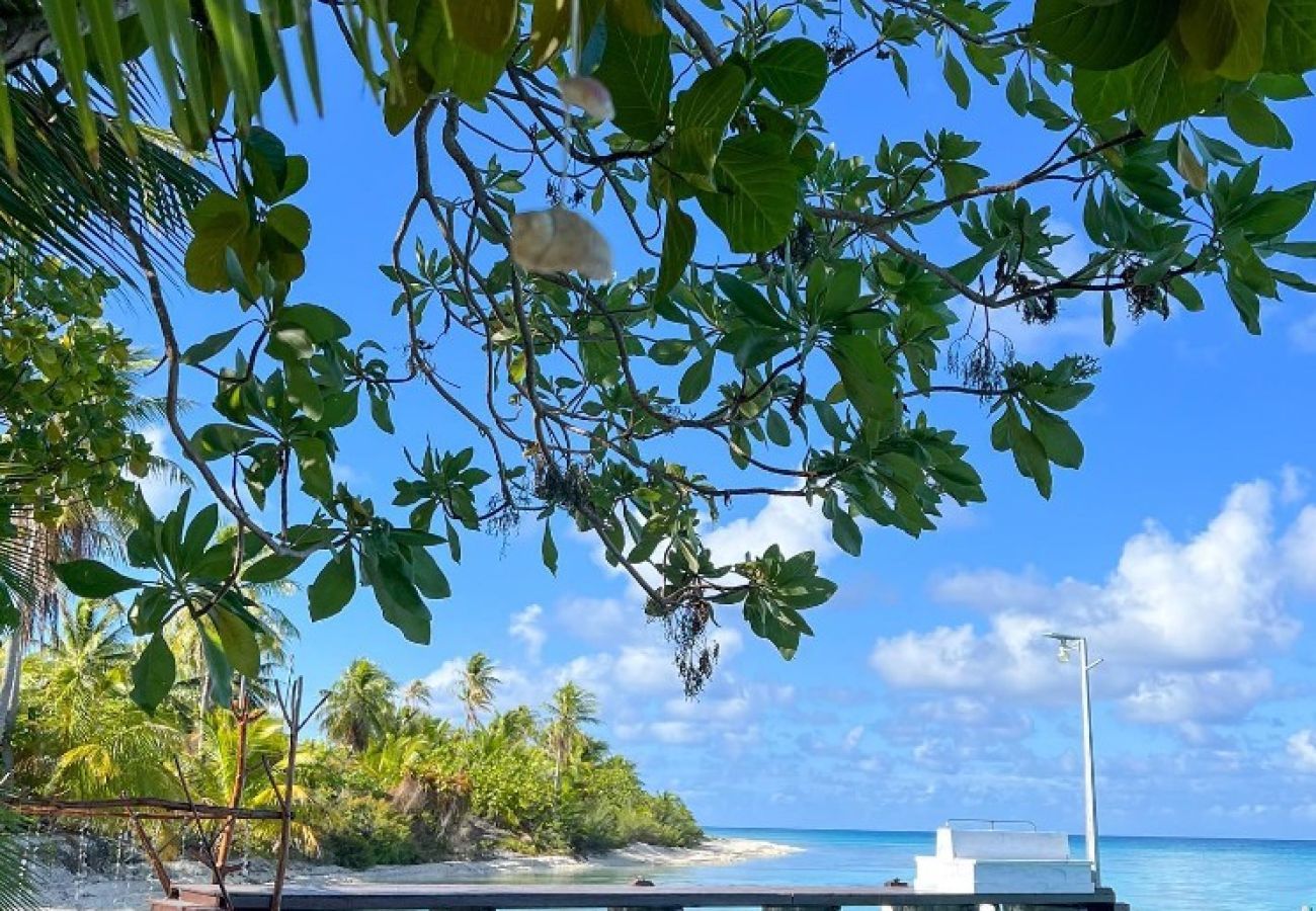 Pontoon on the lagoon to moor at motu Teutura in Rangiroa